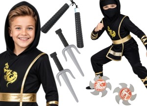 Strój Ninja Złoty 2 Zestaw broni