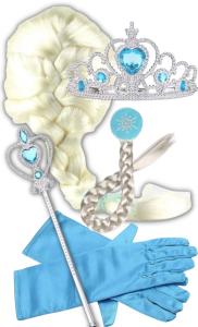Zestaw Elsa (peruka, rękawiczki, warkocz, tiara, różdżka)